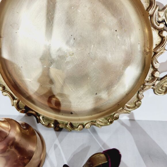 Brass Bells Hand String Plate Lot Vtg Made in India Etched MCM Decor Purple - Picture 8 of 16